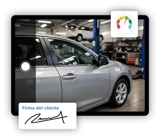 imagen de tablet recibiendo un vehículo al patio de servicio